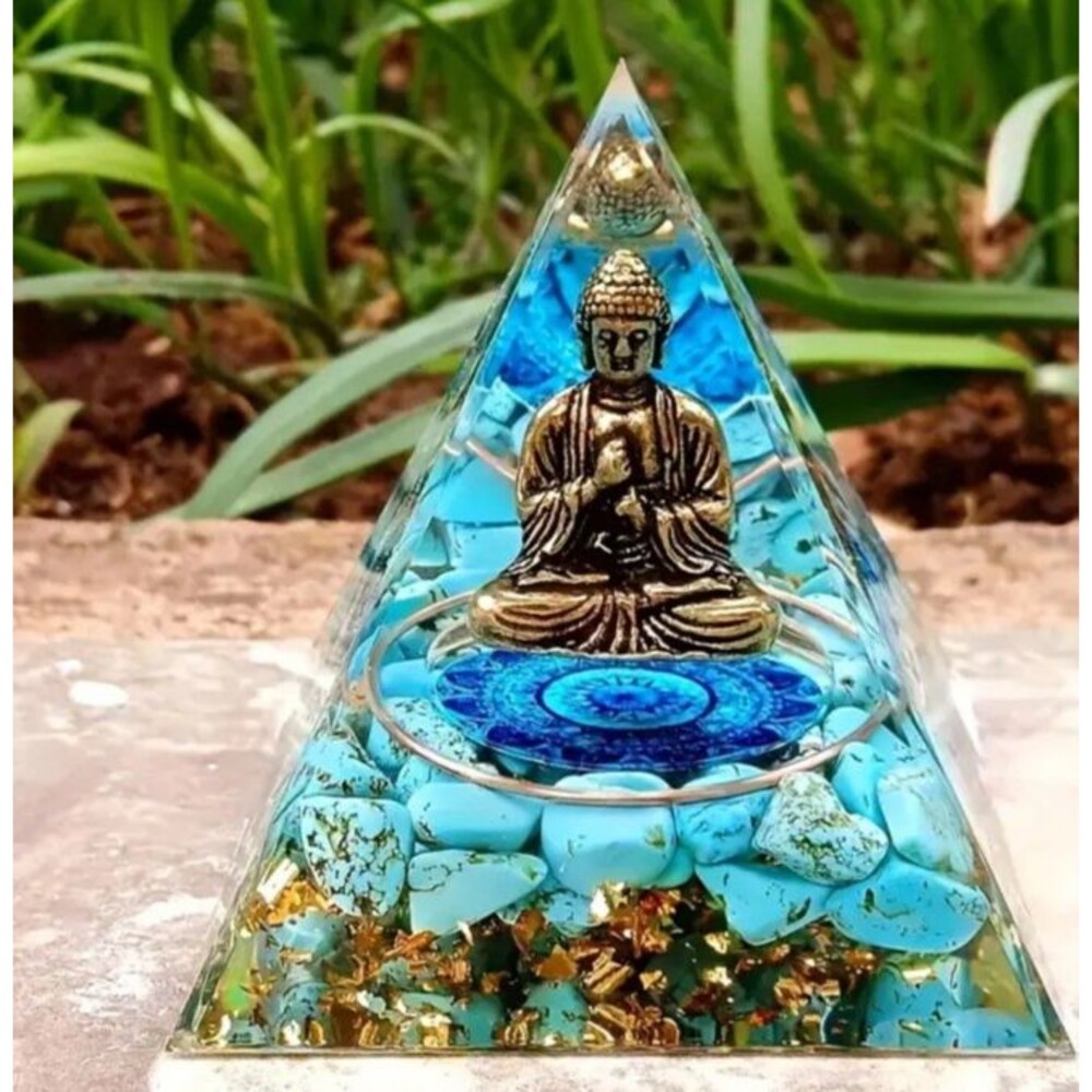 Orgonite Pyramid Small Buddha Sand Gravel Handcrafted Epoxy Resin
